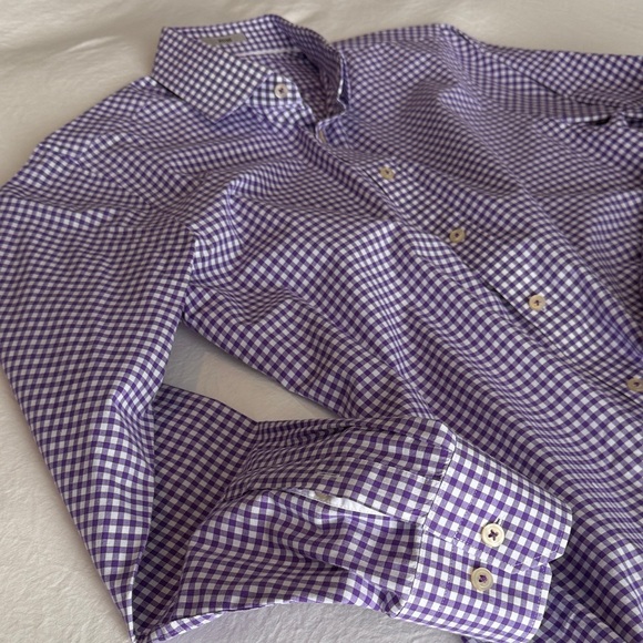 Express Men's Purple Gingham Button-Down Shirt - Picture 3 of 6